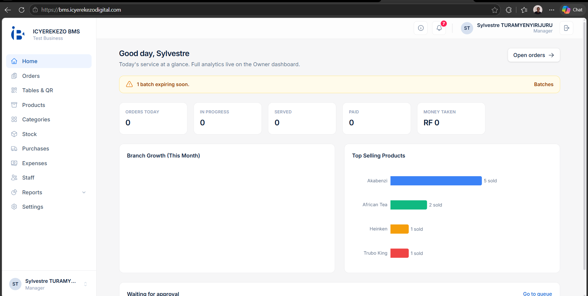 ICYEREKEZO BMS — Business Management System Dashboard